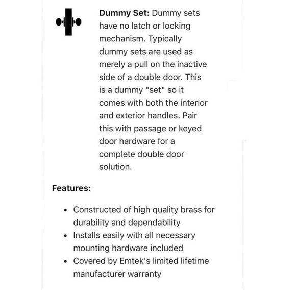 Emtek 8521PUS10B Oil Rubbed Bronze Dummy Door Handle Pull NEW See Details - Picture 6 of 9